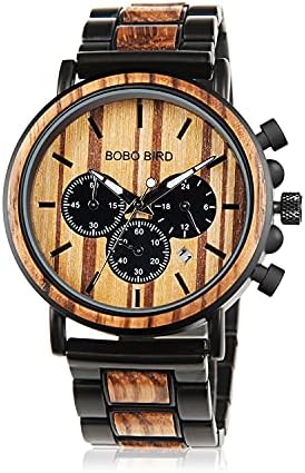 BOBO BIRD din lemn barbati ceasuri elegant din lemn & amp; oțel inoxidabil combinate cronograf militare cuarț Casual Ceasuri