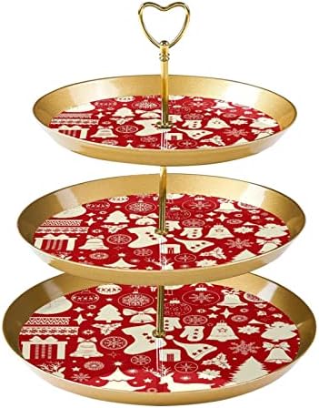 Elemente roșii de Crăciun cu niveluri de cupcake suport pentru patiserie, plastic pentru servire pentru desert turn pentru