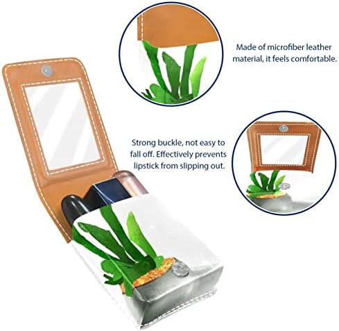 ORYUEKAN ruj caz cu oglinda drăguț portabil machiaj Sac cosmetice Husă, modern simplu model plante ghiveci plante