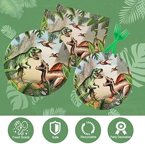 FIZILI 120 bucată Dinosaur Birthday Party Consumabile Set inclusiv farfurii, cupe, servetele, furci pentru Jungle Safari Woodland