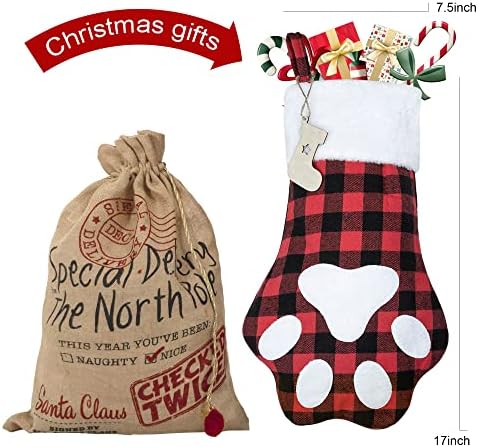 Ciorapi de Crăciun pentru câini monostop cu etichetă de nume, 2 pachet bivol pachet pentru animale de companie pentru câini pentru câini ciorapi mari de Crăciun pentru decorațiuni de vacanță pentru familie decorațiuni sezoniere