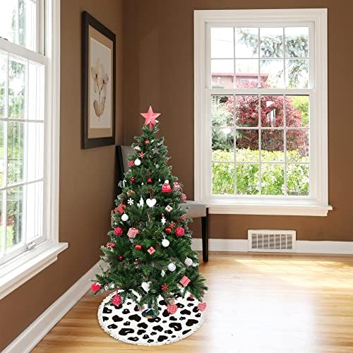 Vantaso Black Alb White Love Hearts 48 inch Fustă de copac mare Decor de Crăciun, covoraș de copac de Crăciun cu ciucuri pentru