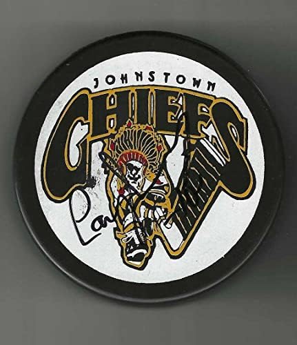 Larry Johnston a semnat pucul Johnstown Chiefs Detroit Red Wings-pucuri NHL cu autograf