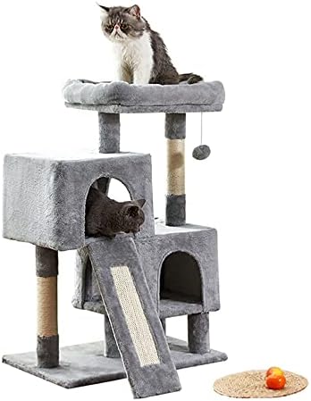 Turn de pisici, copac de pisici de 34,4 inci cu scândură de zgâriere, 2 apartamente de lux, perete de copac de pisici, robust