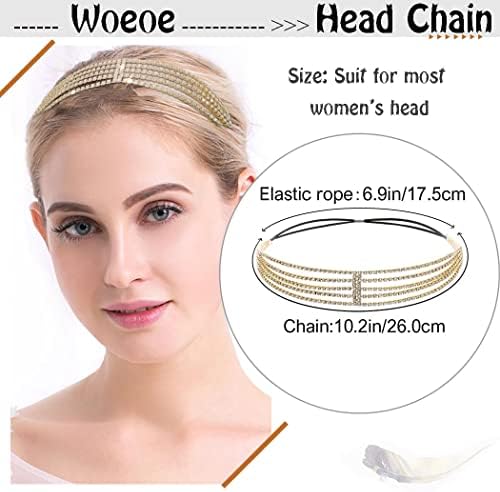Woeoe femei Sparkle Stras Headband stratificat Crystal Headpiece Elastic mireasa Partidul Cap lanț