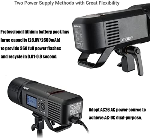 Godox Ad600pro 600ws TTL Flash w / Godox 60 * 60cm Softbox 2.4 G 1 / 8000s 2600mah baterie 360 full power flash-uri, 0.01-0.9