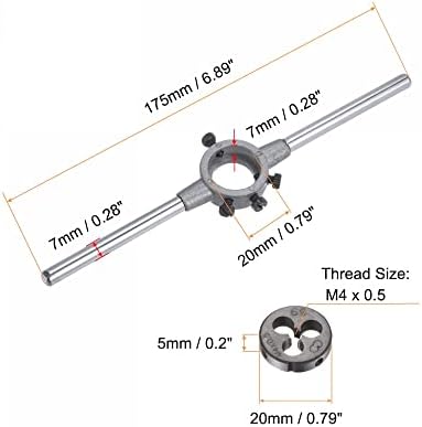 Set de cheie de mâner Uxcell Dietă, M4 X 0.5 Filetare matriță rotundă și suport de 20 mm Instrument de mână reglabil de mână