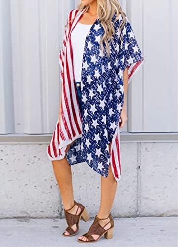Femei American Flag Kimono Cardigan 4 iulie acoperi ușor Patriotic kimono Coverup