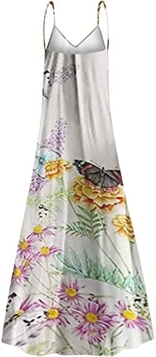 Femei Casual Maxi Rochii de Vară Fără mâneci adânc V gât fluture imprimate vara plaja rochie lunga Swing Flowy Sundresses