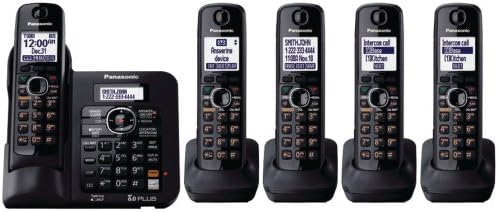 Panasonic KX-TG6645B DECT 6.0 Telefon fără fir cu sistem de răspuns, negru, 5 telefoane