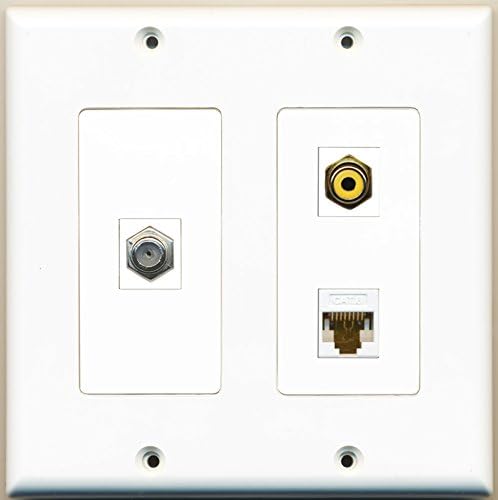 Riteav - 1 Port RCA Yellow 1 Port Coax Cablu TV- T -TYPE 1 PORT CAT6 Ethernet White - 2 Placă de perete de bandă