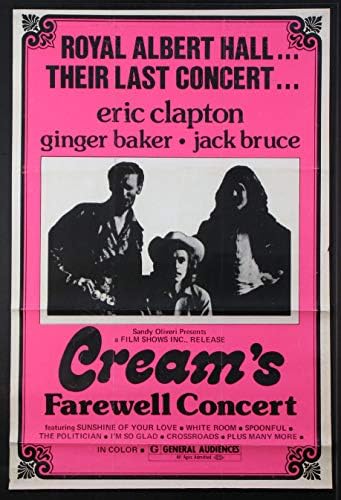 Cremă de adio cremă Eric Clapton Ginger Baker Rare Rare Concert Film Poster 1977 Original 27x41 One Sheet Movie Poster