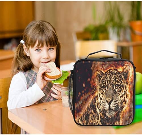 Zzxxb Leopard foc izolat prânz sac cutie reutilizabile termice Cooler sac Tote în aer liber călătorie Picnic sac cu curea de