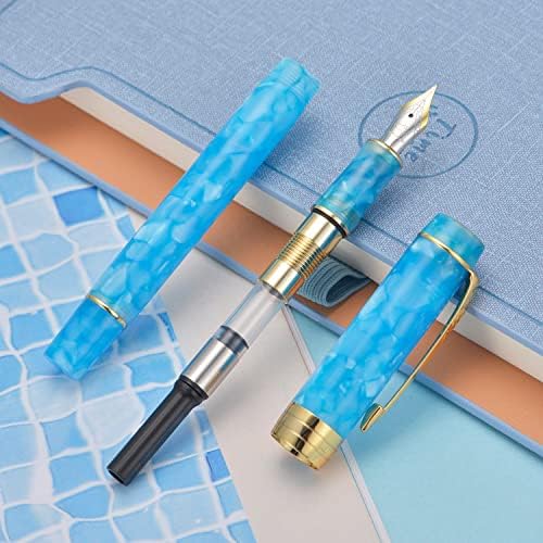 Jinhao 100 Mini Fountain Pen Medium Nib cu Convertor, Pen -ul de birou cu un birou acrilic cu gheață albastru