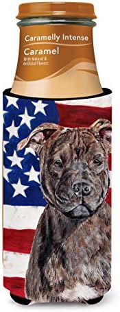 Caroline's Treasures SC9633MUK Staffordshire Bull Terrier Staffie cu steagul american SUA Ultra Hugger pentru conserve subțiri,