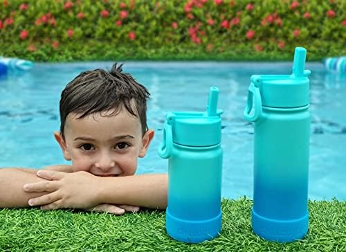 Chillout Life 12 oz sticlă de apă izolată cu capac de paie pentru copii și adulți + 20 de autocolante amuzante impermeabile