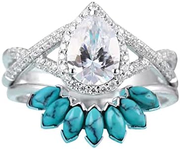 2023 nou Set 2pc femei strălucitoare cristal alb Zirconia picătură de apă formă inel turcoaz inel promisiune inele logodna