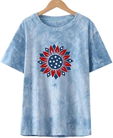 Trendy T-Shirt pentru femei American floarea-soarelui Print Topuri Ziua Independenței patriotice Bluze Casual