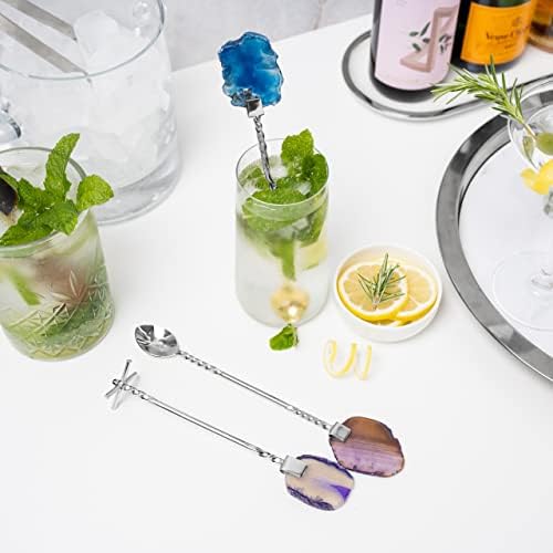 Swizzle Stick pentru cocktailuri, agitator de Cocktail fabricat manual agitator de băuturi din oțel inoxidabil argintiu cu