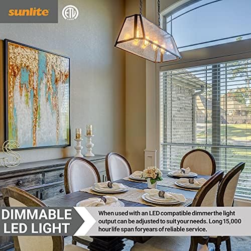 Sunlite 80750-SU LED St19 Filament stil Edison bec 8.5 wați, 880 lumeni, bază medie, Dimmable, ETL enumerate, 2700K Alb Cald,