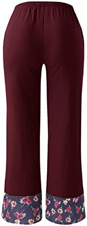 Bumbac lenjerie pantaloni femei vara Casual Capri pantaloni cu buzunare mare Waisted confortabil Plaja pantaloni păpădie Harem