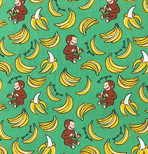 1 curte-Curios George Monkey Yummy banane pe tesatura de bumbac verde 1 curte x 44