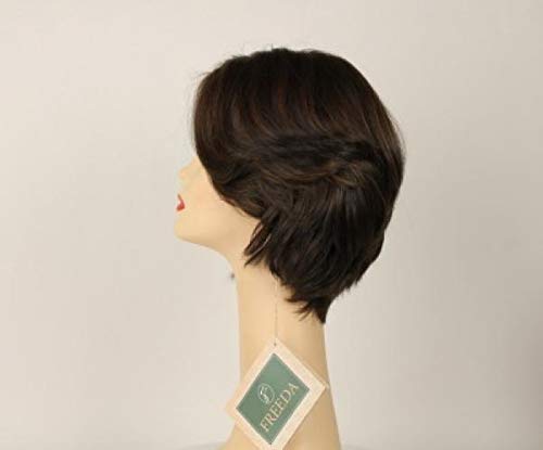 Freeda peruca europeană de păr uman-Dorothy maro închis cu maro deschis evidențiază pielea dimensiunea superioară M