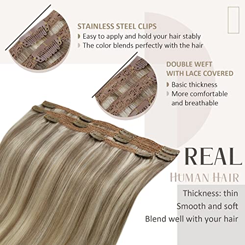 Mare RUNATURE 3pcs Clip în extensii de păr păr uman Real 8p60 cenușă maro cu platină blonda 50g 18inch și 16inch