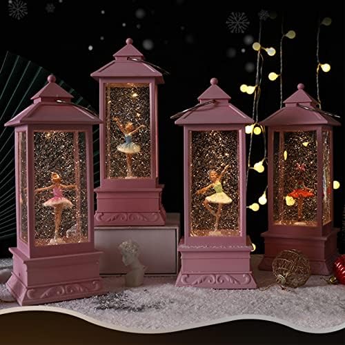 Yehei Pink Christmas Snow Globe cu fată de balet, cutie de muzică cu felinar cu apă ușoară pentru decorațiuni de Crăciun, Valentine