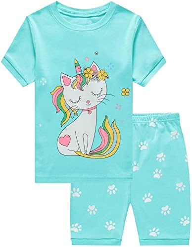 FEDPOP fetițe Pijamale scurte bumbac vara Pjs pentru fata Toddler Haine copii Jammies Sleepwear 2 piese PJ seturi 1-7T