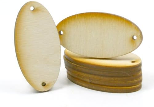 Mylittlewoodshop-Pkg de 6-Oval - 2 inci pe 1 inch cu 2 găuri de 2 mm sus și jos și 1/8 inch grosime lemn neterminat