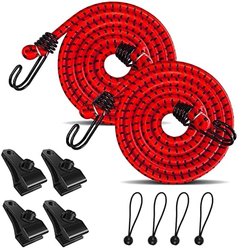 Hlogree Red 1 Set Bungee Cabluri, curele de bungee grele cu cârlige metalice durabile pentru biciclete, camping, în aer liber