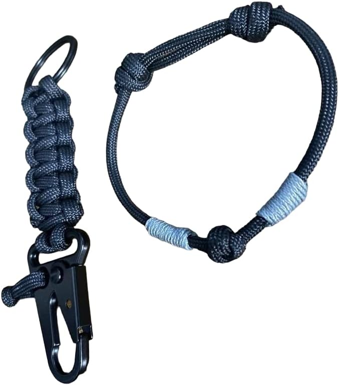 Paracord Cheychain cu carabinie cu sling + brățară minimalistă paracord - pachet - negru