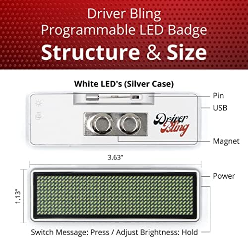 Driver Bling White LED insigna nume Tag-Wireless Bluetooth programabil nume insigna-Program cu App pe Smartphone-pentru Doordash