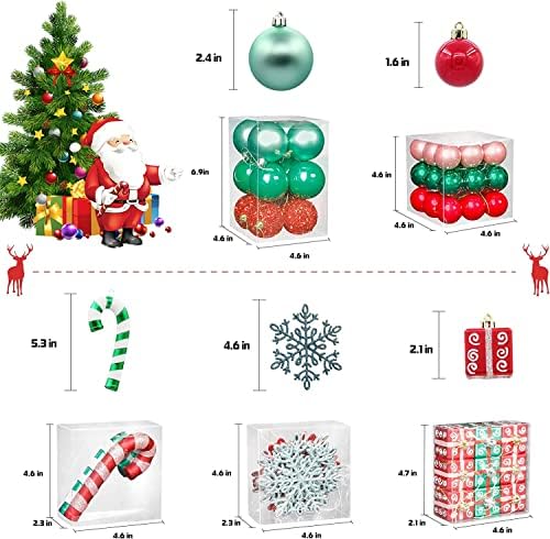 91 pcs roșii verzi de bomboane albe ornamente mari pentru arborele de Crăciun Smatterproof Shiny, Matte, Glitter Christmas