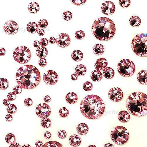 Lumina a crescut roz 144 buc Swarovski 2058/2088 cristal Flatbacks Roz strasuri Nail Art amestecat cu dimensiuni ss5, ss7, ss9, ss12, ss16, ss20, ss30
