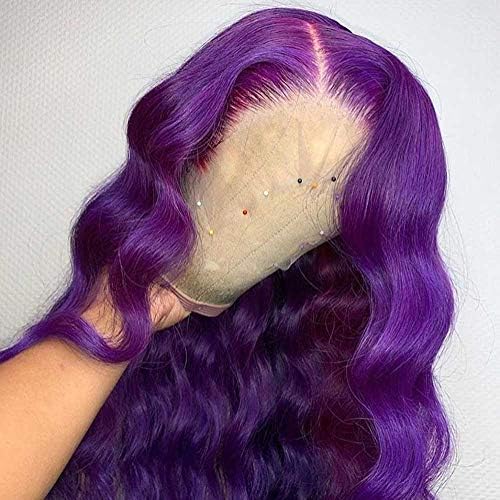 13x6 Deep Part Dantelă față colorate Peruci de păr uman Purple Body Wave peruca HD Transparent pre smuls Brazilian Remy pentru