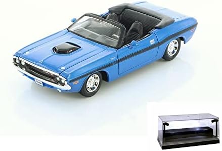 Diecast Car W/Display Case - 1970 Dodge Challenger R/T Convertible, Blue - Showcasts 34263/4D - 1/24 Scale Diecast Model de