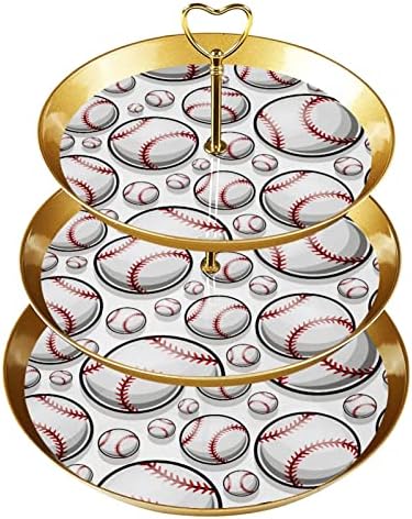 Stand de cupcake cu 3 niveluri de ton de auriu plastic cu tavă de desert cu tavă de desert cu tavă sportiv Ball Baseball Fruit