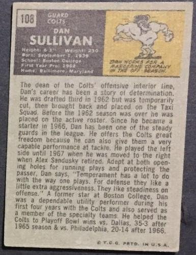 Dan Sullivan 1971 Topps Football Card 108 Colts Colts All -Pro ins Auto CBM COA - NFL Carduri de fotbal autografate