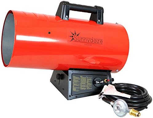 Încălzitor cu propan cu aer forțat Sunnydaze 125.000 BTU-căldură portabilă pentru șantiere - oprire automată pentru protecție