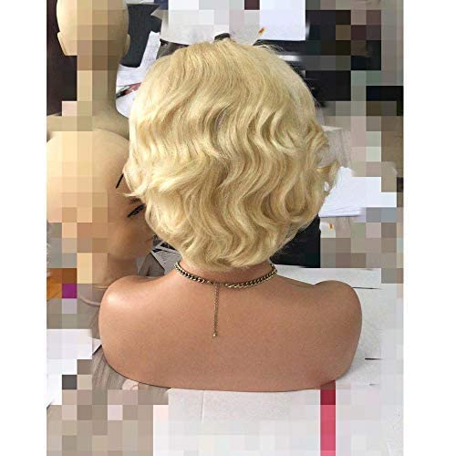 Perucă frontală din dantelă blondă 13x4 613 păr uman Virgin peruci scurte ondulate Bob Wave stil Pixie tăiat pentru femei 150%