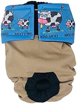 Barkertime Happy Moo Cows pe scutec maro Premium impermeabil pentru pisici, XL, cu pantaloni cu găuri de coadă pentru Piddling,