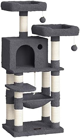 FEANDREA copac modern de pisici de 44 inchi pentru pisici de interior, apartament pentru pisici pe Mai multe niveluri cu 5