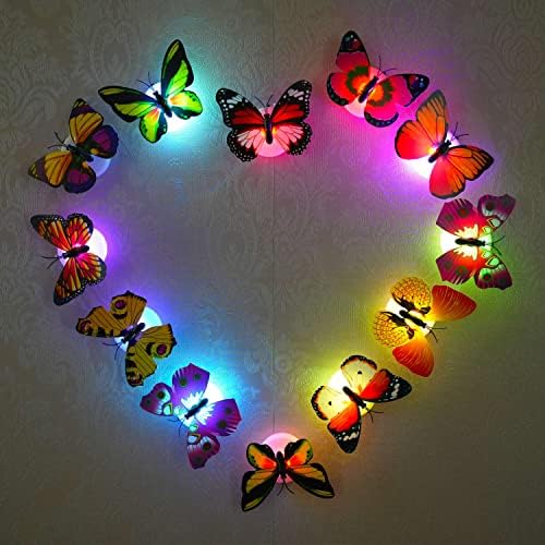 LED fluture lumini de noapte, 20buc 3d stralucitoare fluture decorare lumina colorat perete autocolante lumina pentru dormitor,
