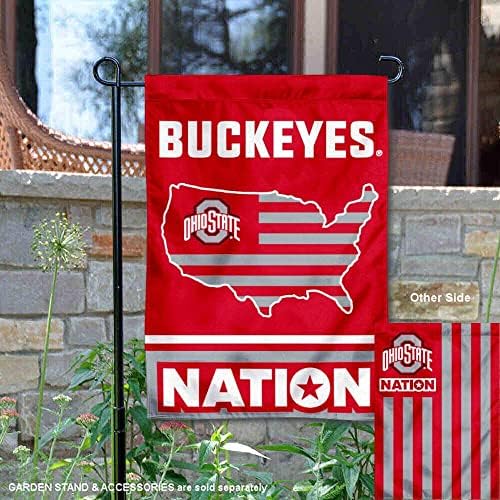 Ohio State Buckeyes Garden Flag cu stele și dungi din SUA și set de suport pentru steaguri din SUA