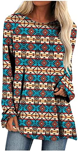 Cămăși lungi aztece pentru femei Tunică grafică etnică occidentală pentru a purta cu jambiere cu mânecă lungă, bluză potrivită