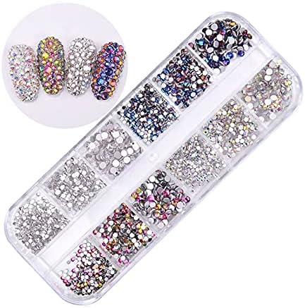 12 grile/set set -back -back AB Crystal unghie strasuri 3d Glitter Diamond Nail Art Decorations Gems Stones pentru design de