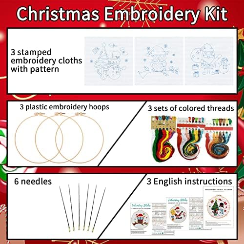 3packs Christmas Brodery Cross Cross Stitch, Hand Kit pentru începători cu Santa Snowman Modele de bufniță Kit de broderie