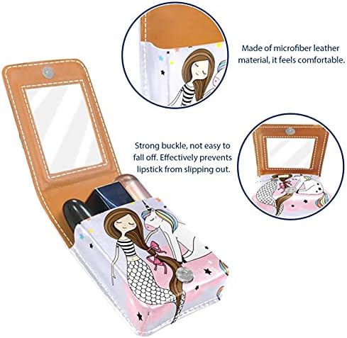Cutie de ruj drăguță sirenă și Unicorn Suport cutie de ruj cu oglindă, Husă portabilă pentru luciu de buze de călătorie, Kit